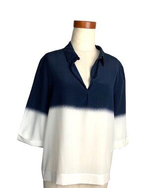 Gerard Darel Navy & White Dip-Dye Blouse With 3/4 Sleeves Size S